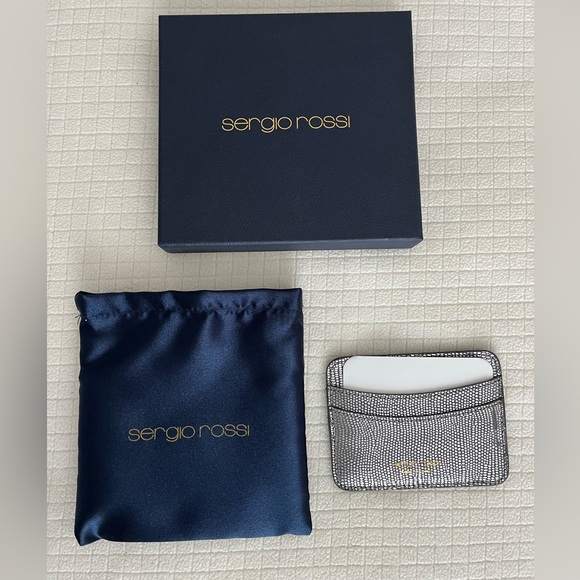 Sergio Rossi New!!! Textured Silver Leather Card Holder - Picture 2 of 4